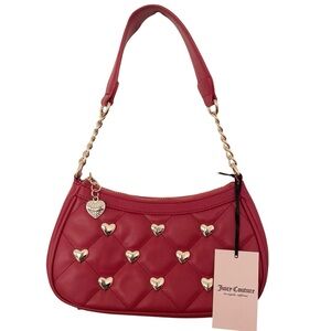 Juicy Couture Colorful Love Shoulder Bag Red Quilted w/Gold Hearts.
